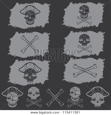 Pirate Skull With Hat Set On Flags And Icons