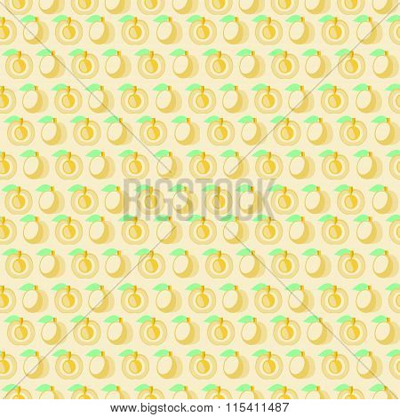 Seamless vector pattern mat symmetrical background with apricot whole and half over light backdrop.