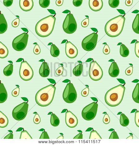 Seamless vector pattern fruits chaotic background with avocado whole and half over light backdrop. S
