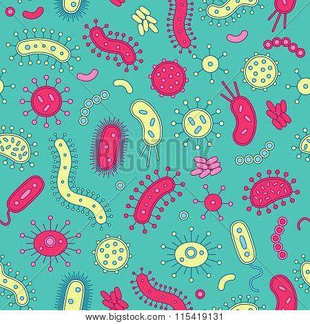 Pink & Yellow Bacteria in repeat pattern - Vector illustration