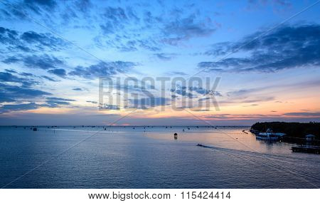 Sunrise time Thai fisherman village in Bangtaboon Petchaburi Thailand