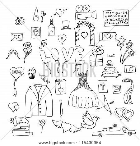 Set wedding symbols and signs