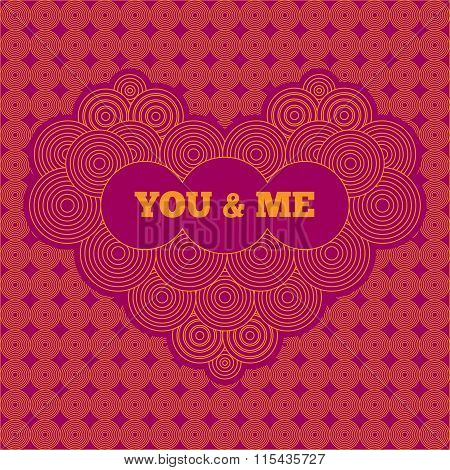 Purple Card For Valentine's Day. Line Art.