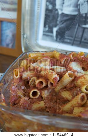 Baked Pasta  With Mozzarella And Ingredients Various