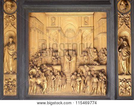 FLORENCE, ITALY - JUNE 05: Baptistry of Saint John, Gates of Paradise, Queen of Sheba and King Solomon, Florence, Italy on June 05, 2015