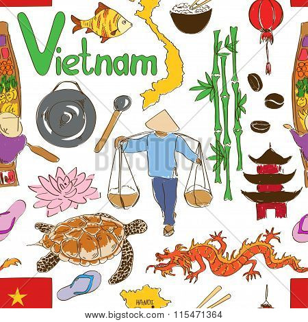 Sketch Vietnam Seamless Pattern.