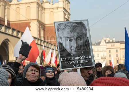 CRACOW POLAND - JANUARY 23 2016: the Demonstration against the surveillance on Internet 