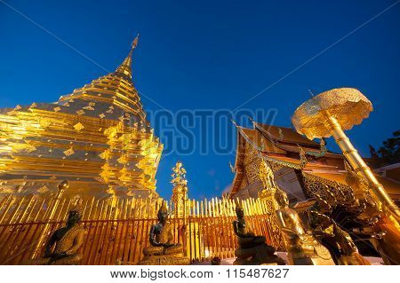 Golden Pagoda Of Wat Phra That Doi Suthep,Thailand.