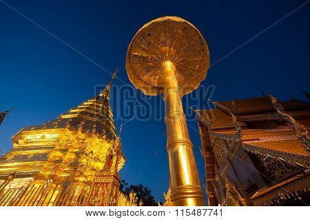 Golden Pagoda Of Wat Phra That Doi Suthep,Thailand.
