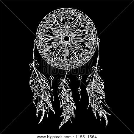 monochrome dream catcher with feathers