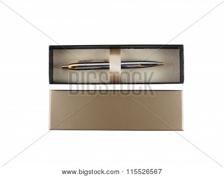 Pen in Box Top View Of  White Background