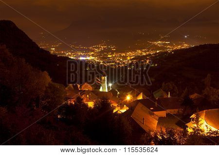 view of night city in mountain