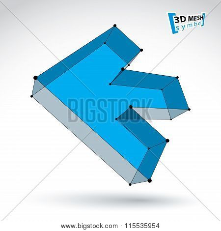 3D Mesh Trendy Colorful Backward Arrow Isolated On White Background, Elegant Bright Pointer Icon Wit
