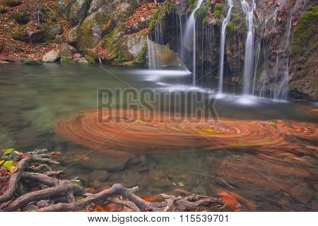 Little Waterfall Dzhur-Dzhur In Crimean Mountains In Autumn