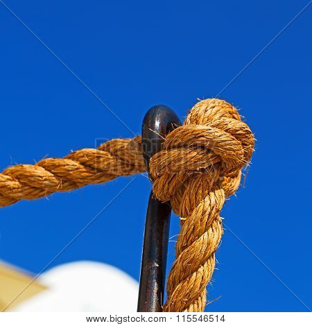 Safety Rope And Metal In The Blue Skay Aocean Mediterranean Sea