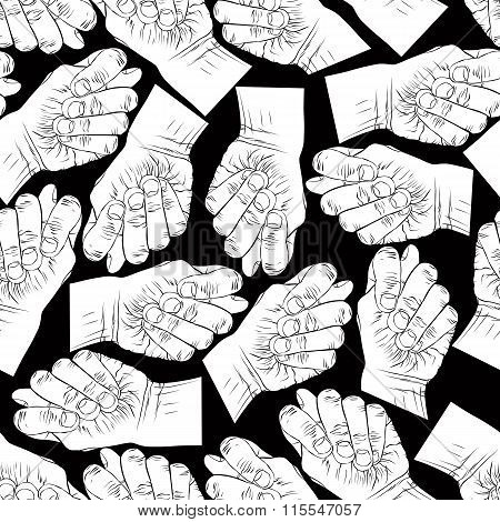Fig Fico Hands Seamless Pattern, Black And White Vector Background For design