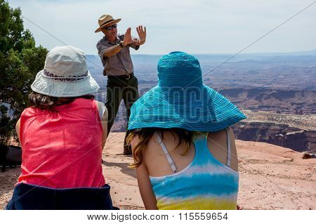 Nps Park Ranger Talking At Island In The Sky