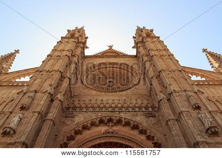 Front portal of Palma Cathedral in Majorca Spain