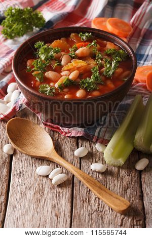 Soup With Beans, Carrots And Celery. Vertical