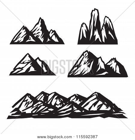 Mountain Icons Set on White Background. Vector