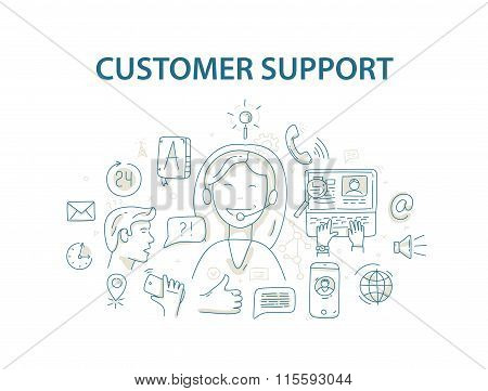Doodle style vector illustration concept for customer support service