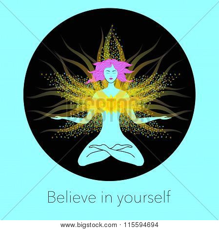 Woman in meditation. Creative illustration