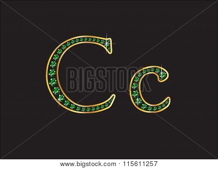Cc In Emerald Jeweled Font With Gold Channels