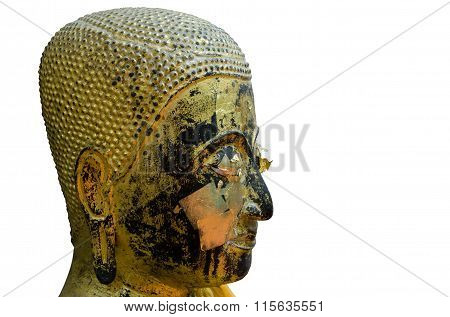 Buddha's Face Close Up On White Backgrond.
