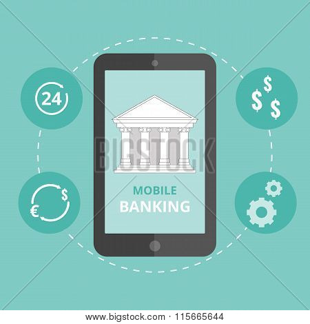 Mobile banking concept. Flat stylish icon design