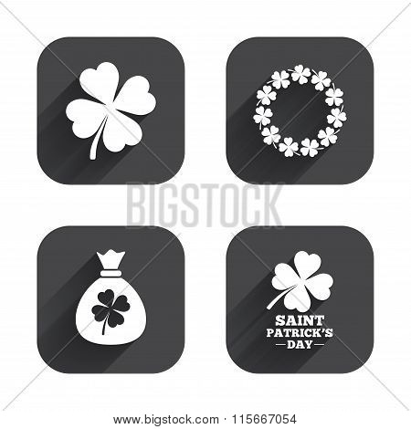 Saint Patrick day icons. Money bag with clover.