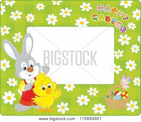Easter border with Bunny and Chick