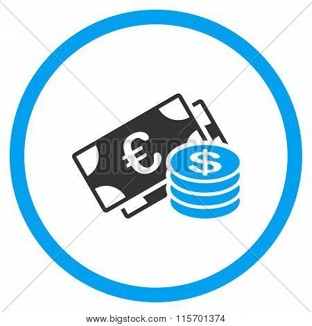 Euro Coins And Dolar Banknotes Rounded Icon
