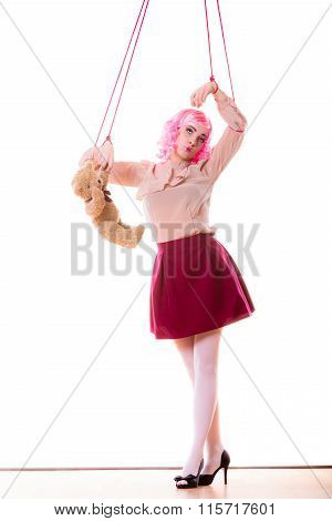 Woman Girl Stylized Like Marionette Puppet On String