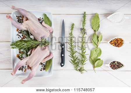 Raw Poussin With Herbs And Spices