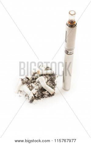 Electronic Cigarette Versus Dirty Smelly Normal Cigarette Butts.