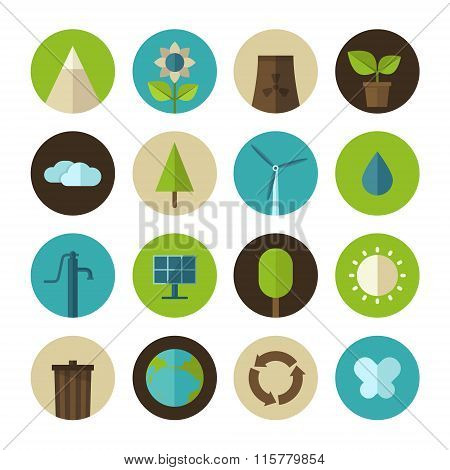 Set of vector flat design concept icons for ecology and environment