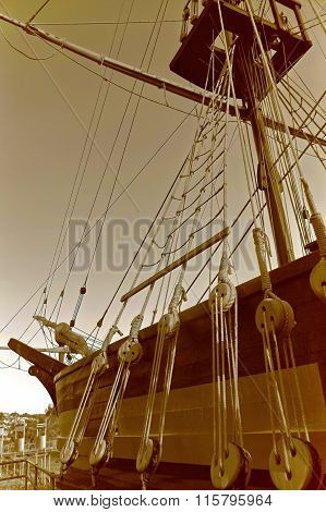 Part of ship in sephia tone
