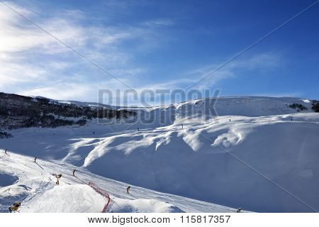 Ski Resort At Sun Evening