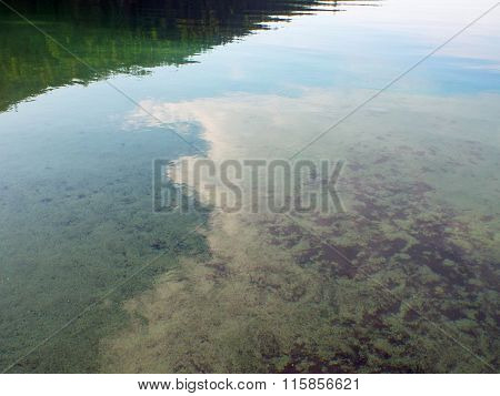 Reflections In A Mountain Lake Under A Blue Sky Priest Lake Idaho Usa