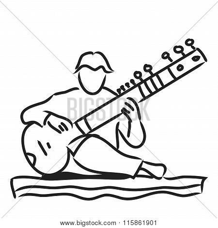 Indian Musician Playing The Sitar