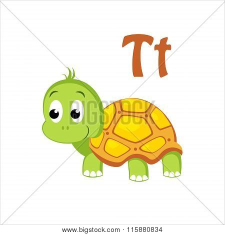 Turtle. Funny Alphabet, Animal Vector Illustration
