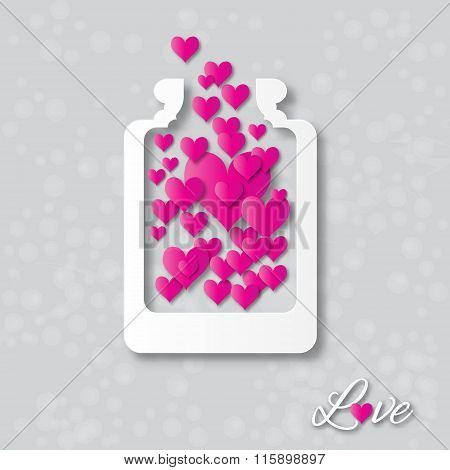 Love bottle jar with hearts inside.