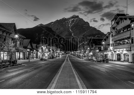 Night View Of Main Strret Of Banff Townsite