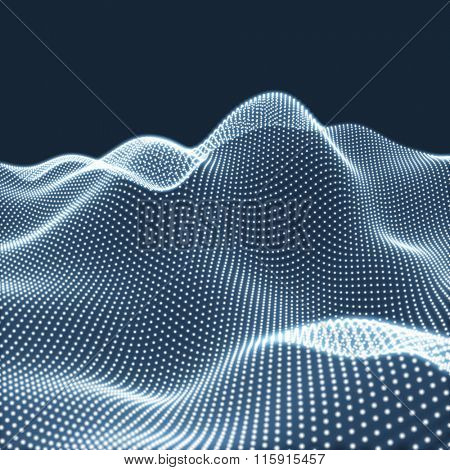 Landscape Background. Futuristic Landscape with Shiny Grid. Low Poly Terrain. 3D Wireframe Terrain. Network Abstract Background. Cyberspace Grid. Technology Vector Illustration of Low-Poly Landscape