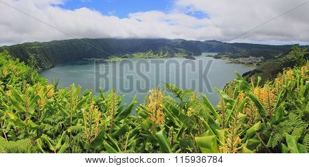 Panoramic View On Sete Cidades Lakes On Sao Miguel, Azores