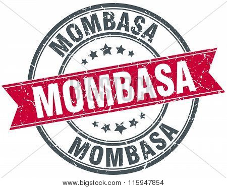 Mombasa red round grunge vintage ribbon stamp