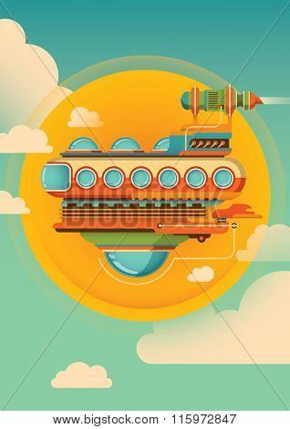 Futuristic flying vehicle. Vector illustration.