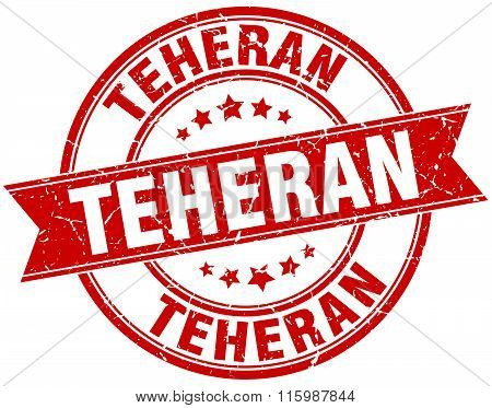Teheran Red Round Grunge Vintage Ribbon Stamp