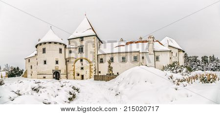 Varazdin Castle and Old Town in winter time, one of the most important tourist centers of northern Croatia.