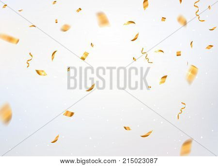 Gold confetti background vector. Gold confetti falling festive decoration for birthday party celebration.